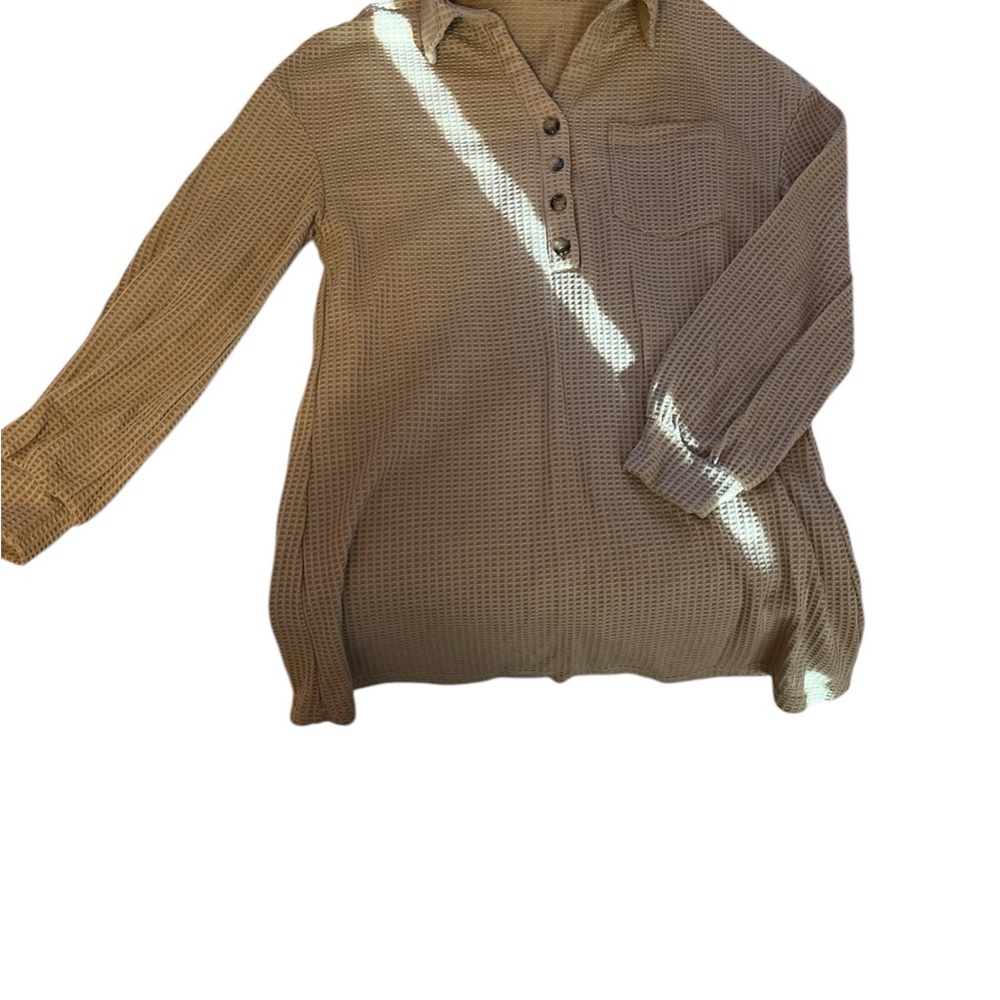 Tan Button-Up Waffle Knit Night Gown
